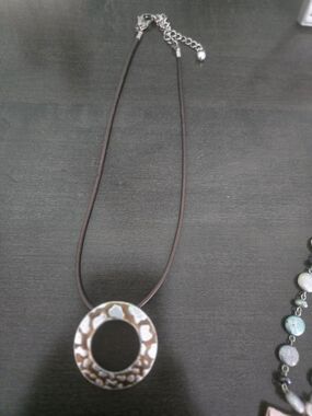 Brown Leather Necklace with Silver and Brown Round Pendant